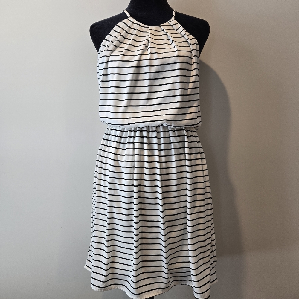 Pink Owl Dress Black & White Striped Casual Classic Mini Small Women's
